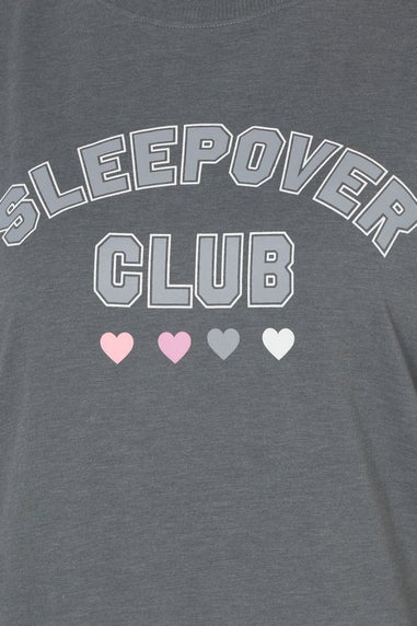 Yours Curve Grey 'Sleepover Club' Wide Leg Pyjama Set