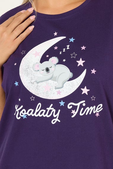 Yours Curve Purple 'Koalaty Time' Pyjama Set