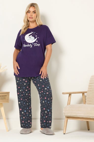 Yours Curve Purple 'Koalaty Time' Pyjama Set