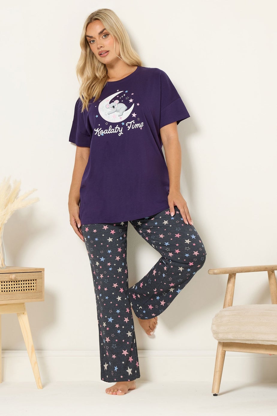 Yours Curve Purple 'Koalaty Time' Pyjama Set