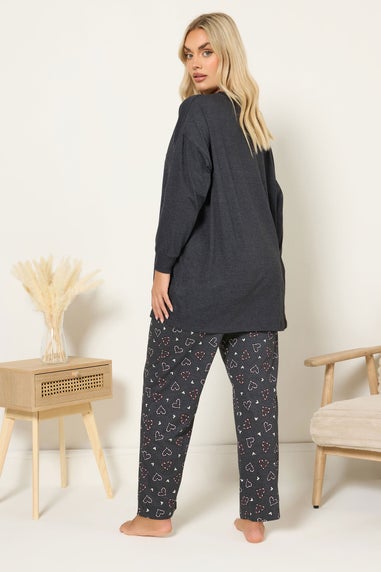 Yours Curve Charcoal Grey 'Hot Choc O'clock' Wide Leg Pyjama Set