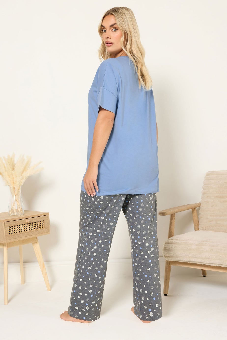 Yours Curve Blue 'Just Chillin' Wide Leg Pyjama Set