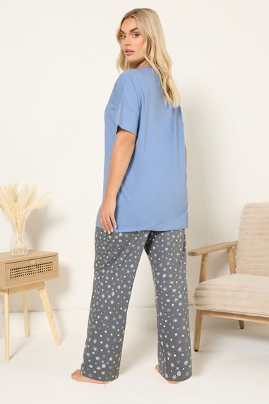 Yours Curve Blue 'Just Chillin' Wide Leg Pyjama Set
