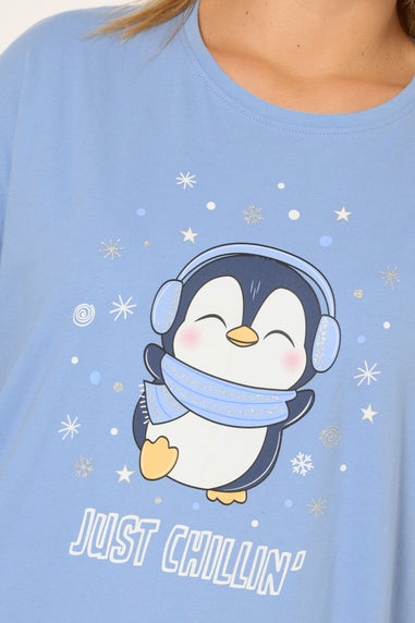 Yours Curve Blue 'Just Chillin' Wide Leg Pyjama Set