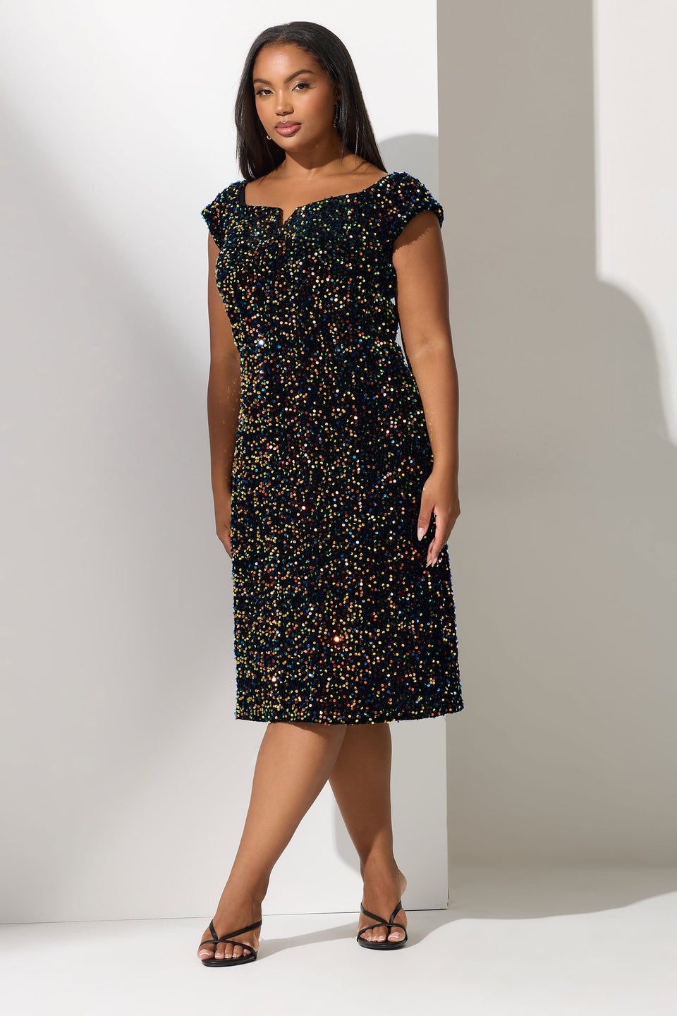 Yours London Curve Black Sequin Velvet Bardot Dress