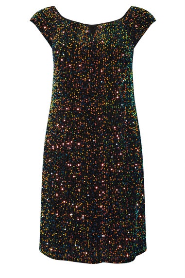 Yours London Curve Black Sequin Velvet Bardot Dress