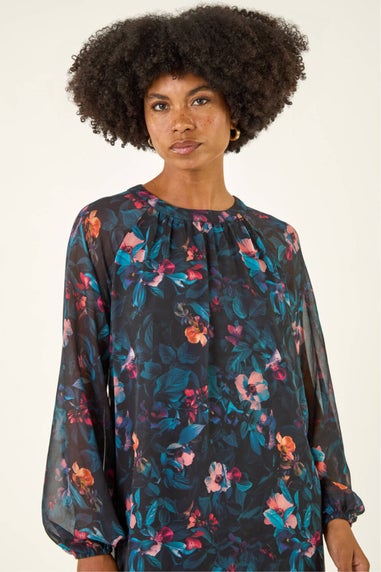 Roman Blue Floral Print Swing Dress