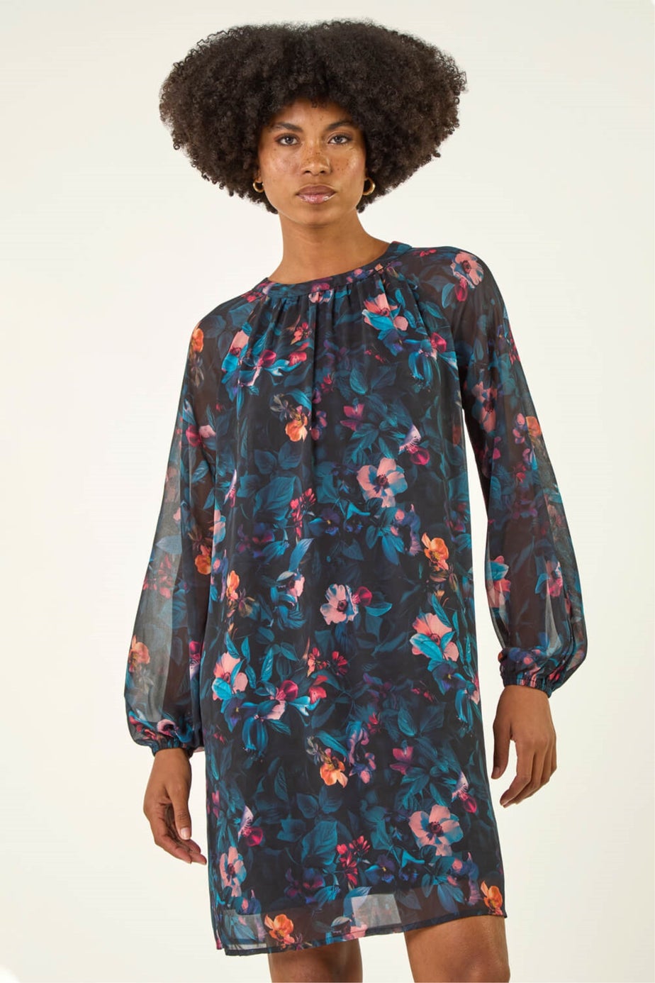 Roman Blue Floral Print Swing Dress