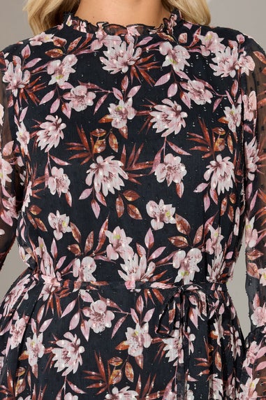 Yours London Curve Black Floral Dobby Ruffle Mini Dress