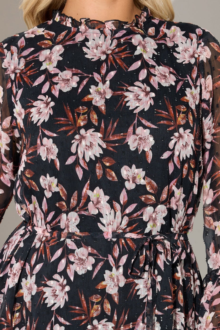 Yours London Curve Black Floral Dobby Ruffle Mini Dress