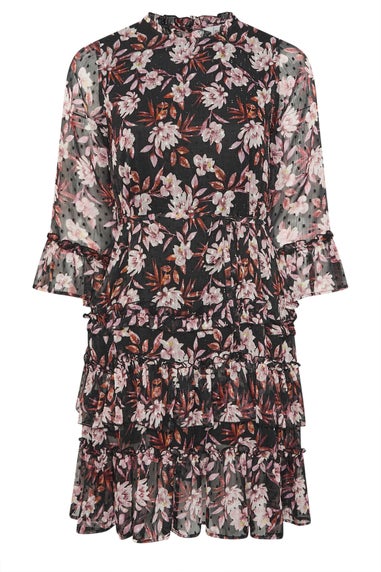 Yours London Curve Black Floral Dobby Ruffle Mini Dress
