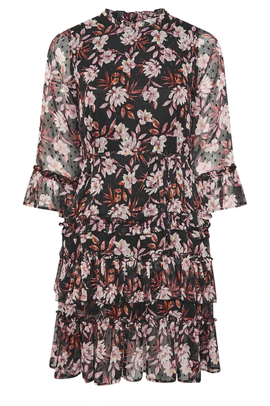 Yours London Curve Black Floral Dobby Ruffle Mini Dress