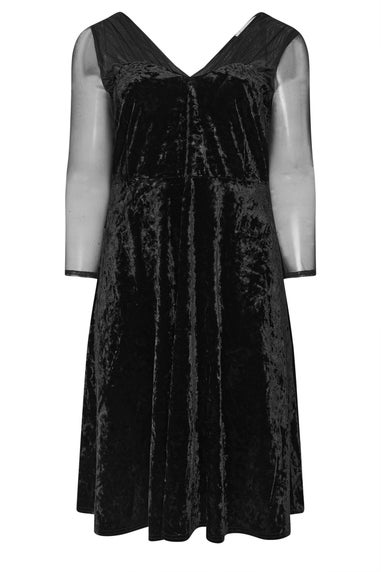 Yours London Curve Black Velvet Mesh Sleeve Skater Dress