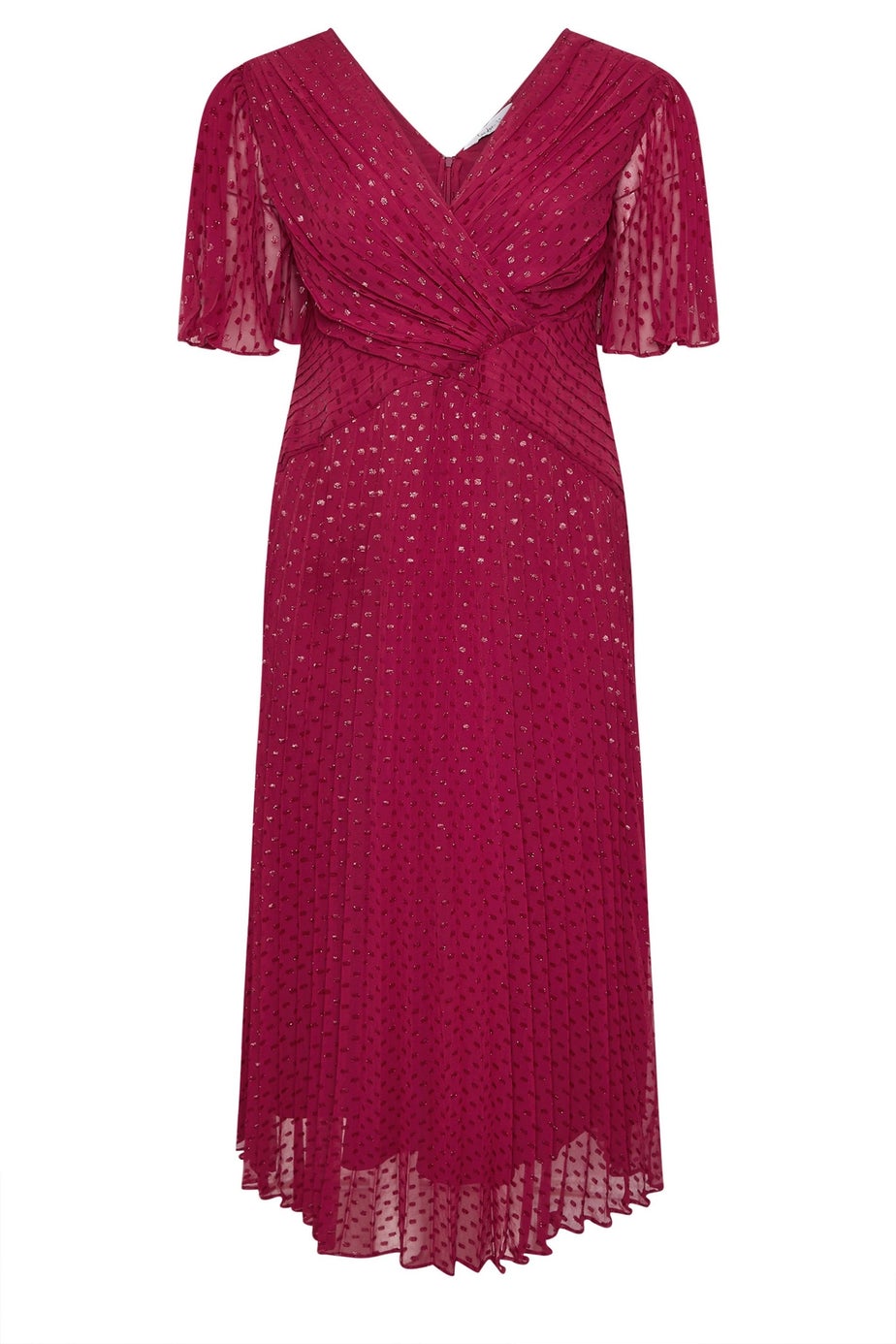 Yours London Curve Red Metallic Dobby Pleated Wrap Dress