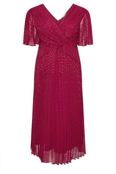 Yours London Curve Red Metallic Dobby Pleated Wrap Dress