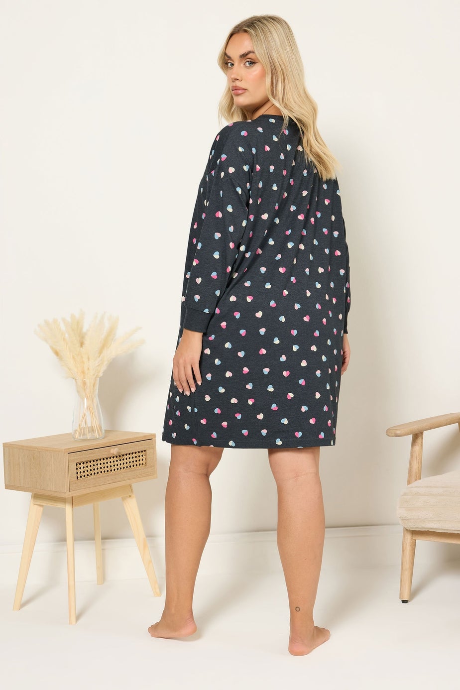 Yours Curve Grey Heart Long Sleeve Nightdress