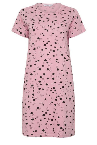 Yours Curve Pink Heart & Star Print Placket Nightdress