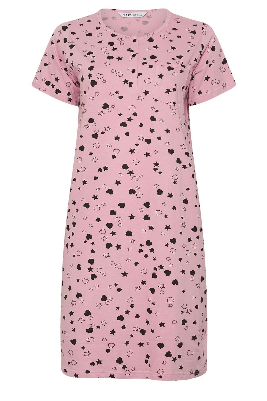 Yours Curve Pink Heart & Star Print Placket Nightdress