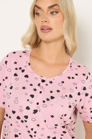 Yours Curve Pink Heart & Star Print Placket Nightdress