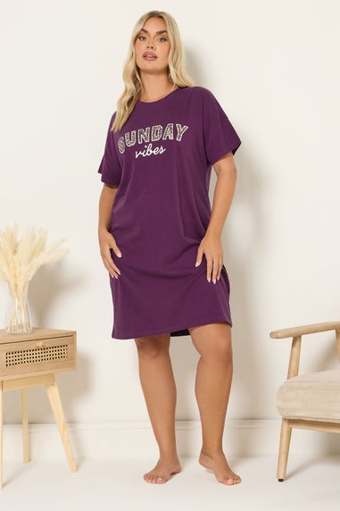 Yours 2 Pack Curve Burgundy Red 'Sunday Vibes' Sleep Tee Nightdresses
