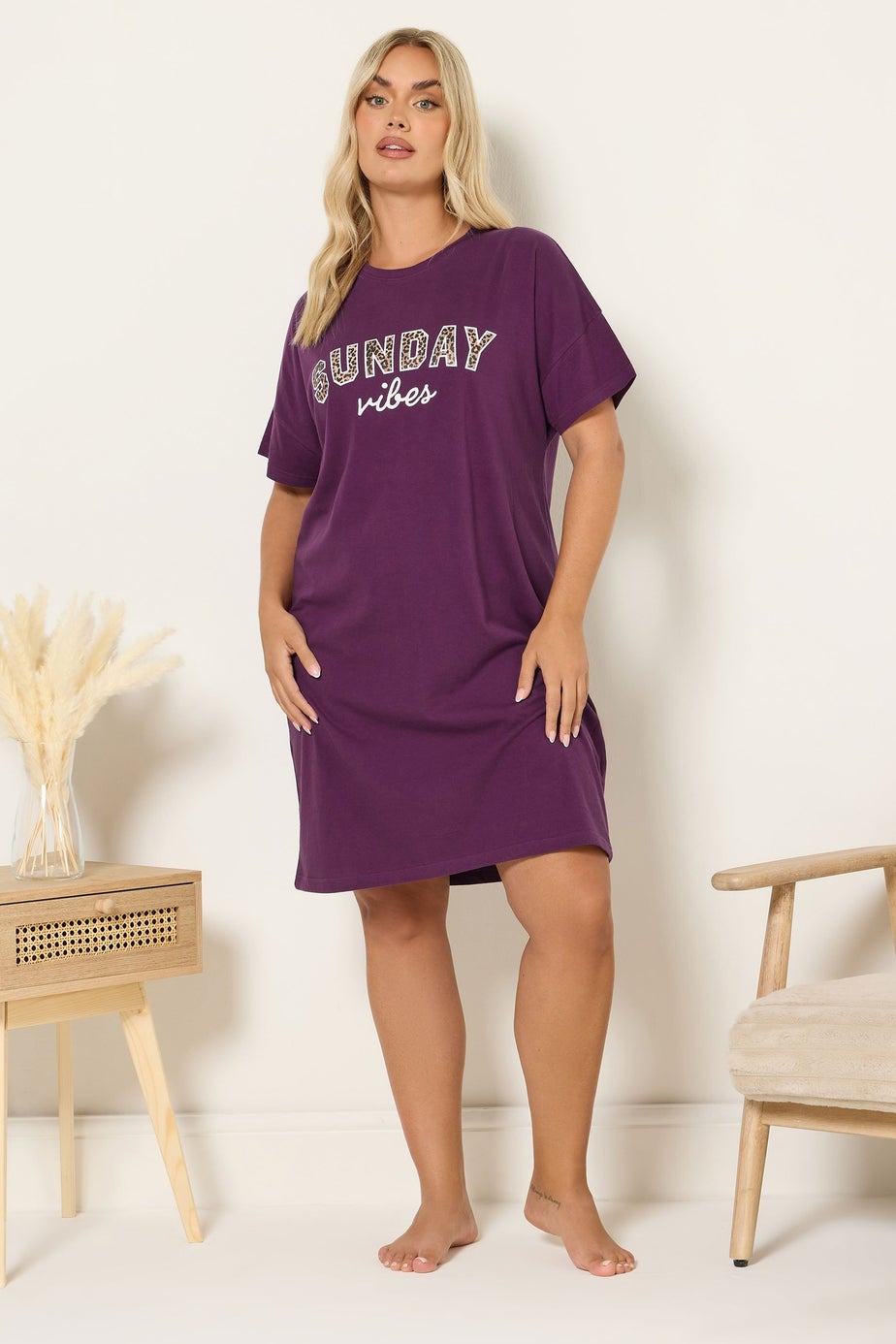 Yours 2 Pack Curve Burgundy Red 'Sunday Vibes' Sleep Tee Nightdresses