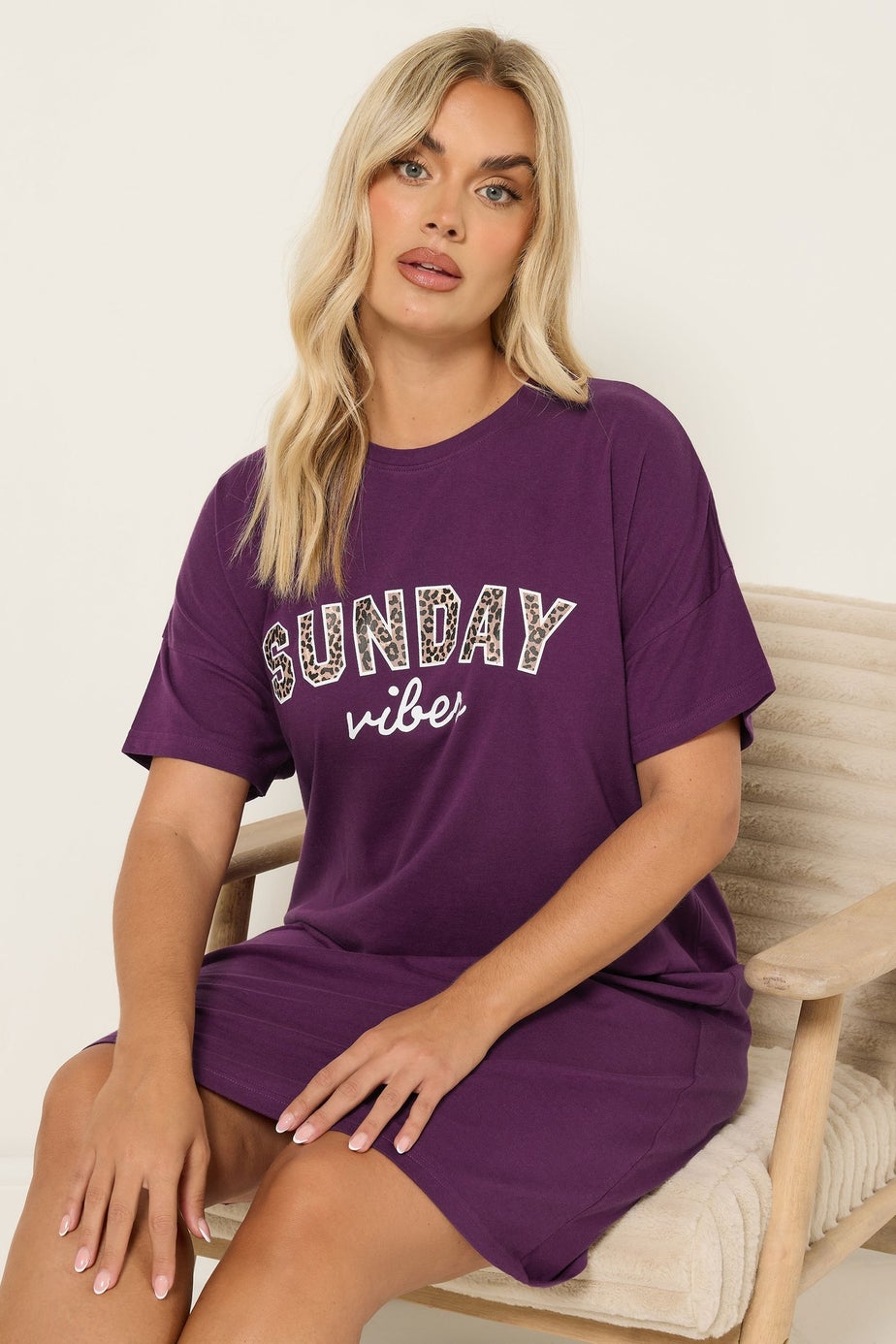 Yours 2 Pack Curve Burgundy Red 'Sunday Vibes' Sleep Tee Nightdresses