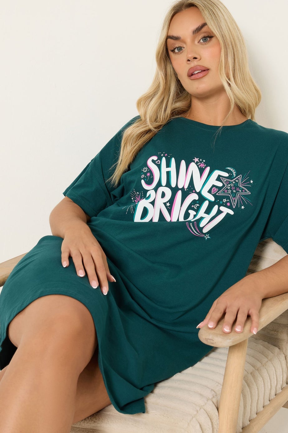 Yours Curve Green 'Shine Bright' Sleep Tee Nightdress