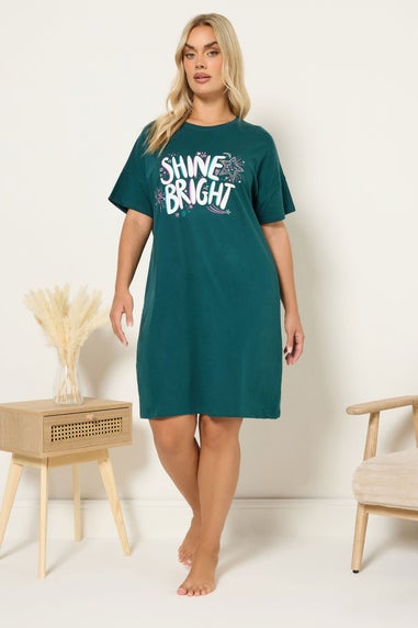 Yours Curve Green 'Shine Bright' Sleep Tee Nightdress
