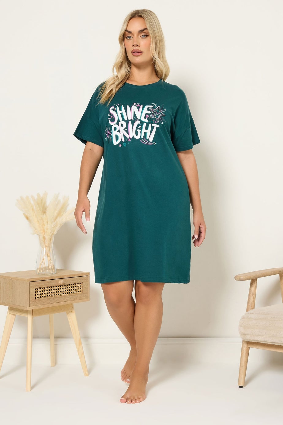 Yours Curve Green 'Shine Bright' Sleep Tee Nightdress
