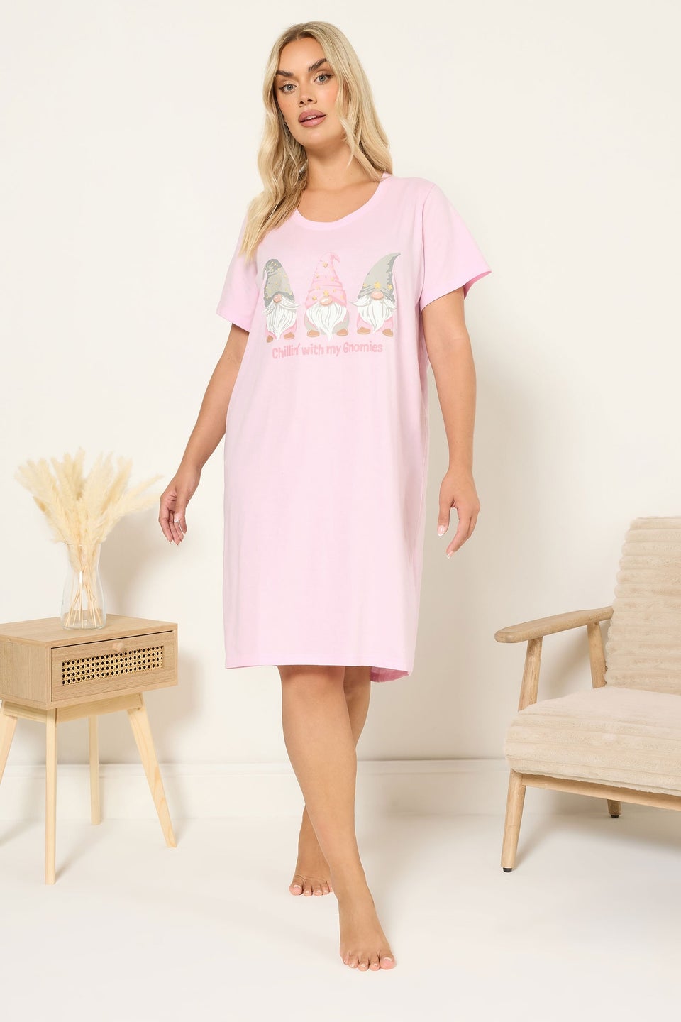 Yours Curve Pink 'Chillin With My Gnomies' Nightdress