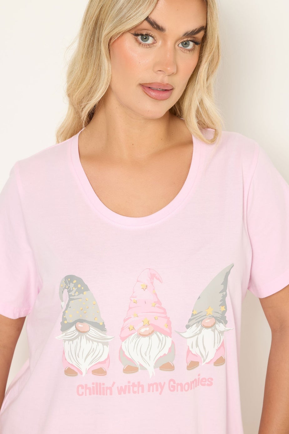 Yours Curve Pink 'Chillin With My Gnomies' Nightdress