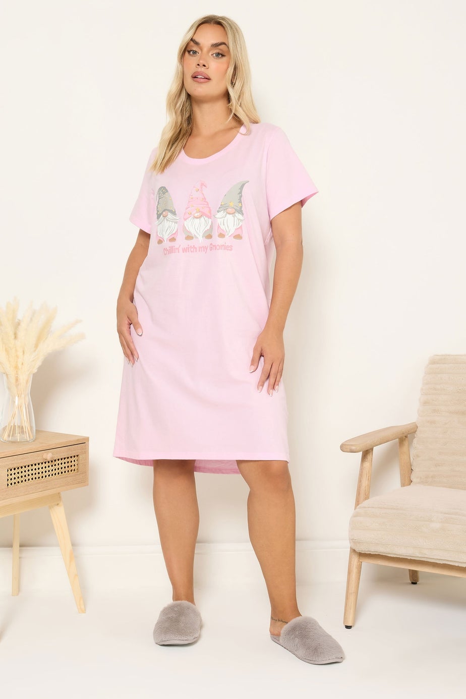 Yours Curve Pink 'Chillin With My Gnomies' Nightdress