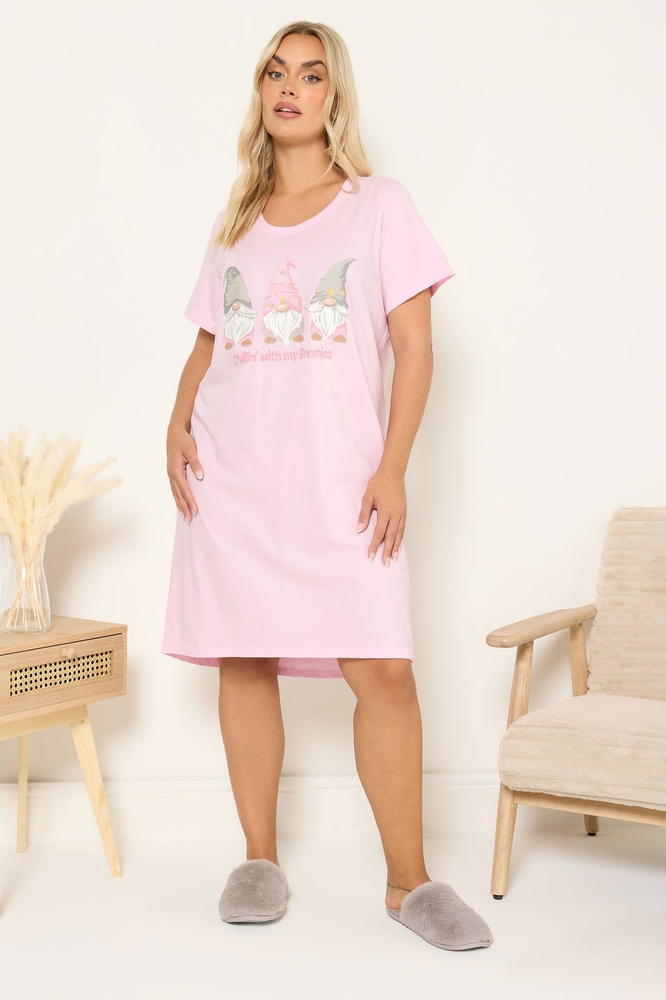 Yours Curve Pink 'Chillin With My Gnomies' Nightdress