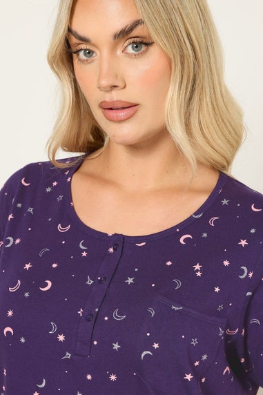 Yours Curve Purple Moon Print Placket Nightdress