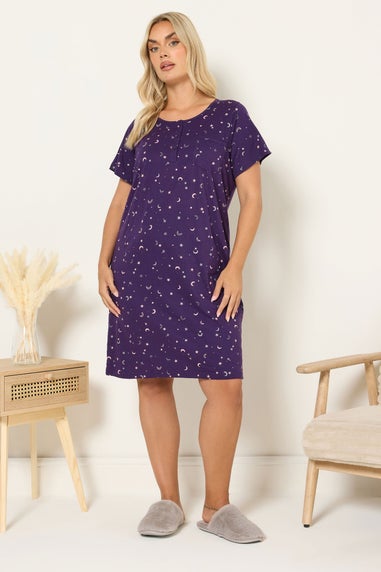 Yours Curve Purple Moon Print Placket Nightdress