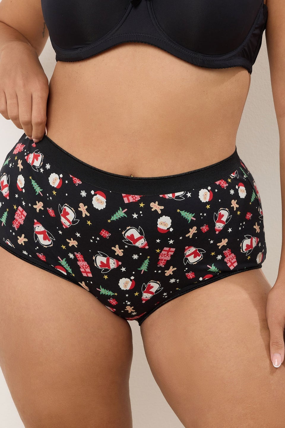 Yours 5 Pack Curve Black Christmas Print Full Briefs