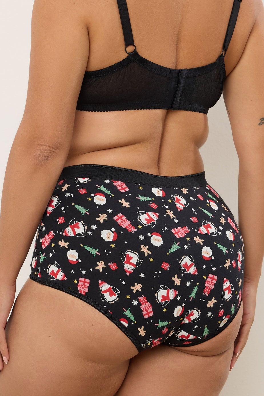 Yours 5 Pack Curve Black Christmas Print Full Briefs