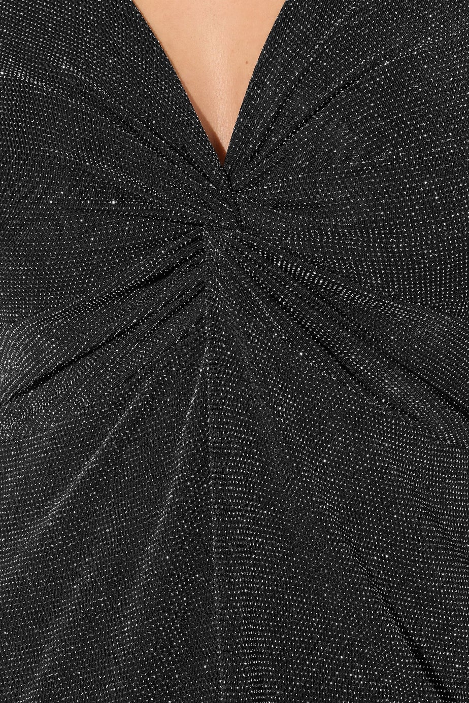 Yours London Curve Black Metallic Knot Front Top