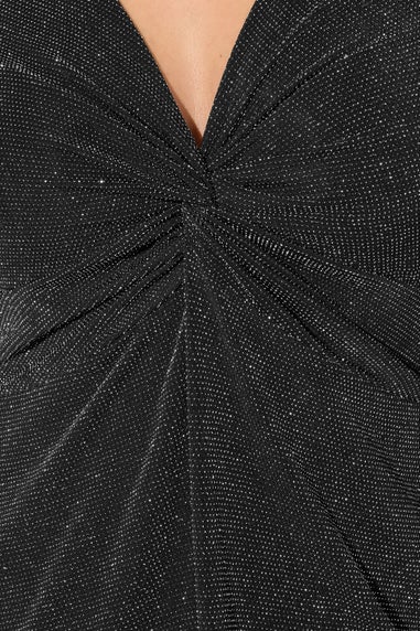 Yours London Curve Black Metallic Knot Front Top