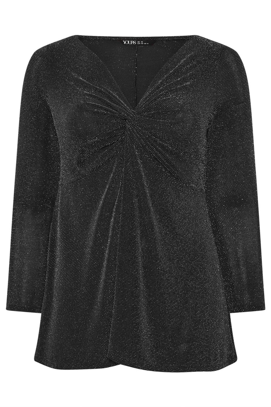 Yours London Curve Black Metallic Knot Front Top