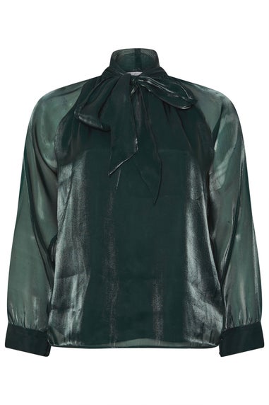 Yours London Curve Green Shimmer Bow Organza Blouse