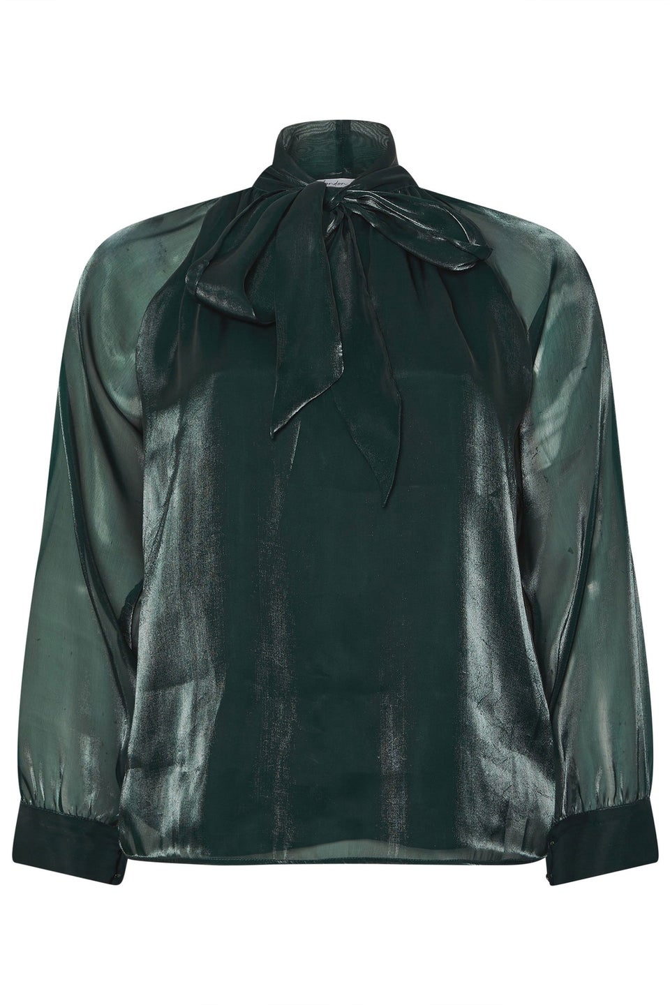 Yours London Curve Green Shimmer Bow Organza Blouse