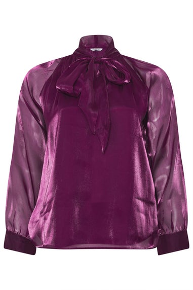 Yours London Curve Purple Shimmer Bow Organza Blouse