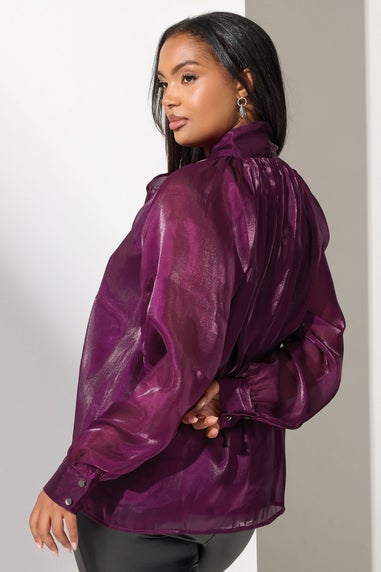 Yours London Curve Purple Shimmer Bow Organza Blouse