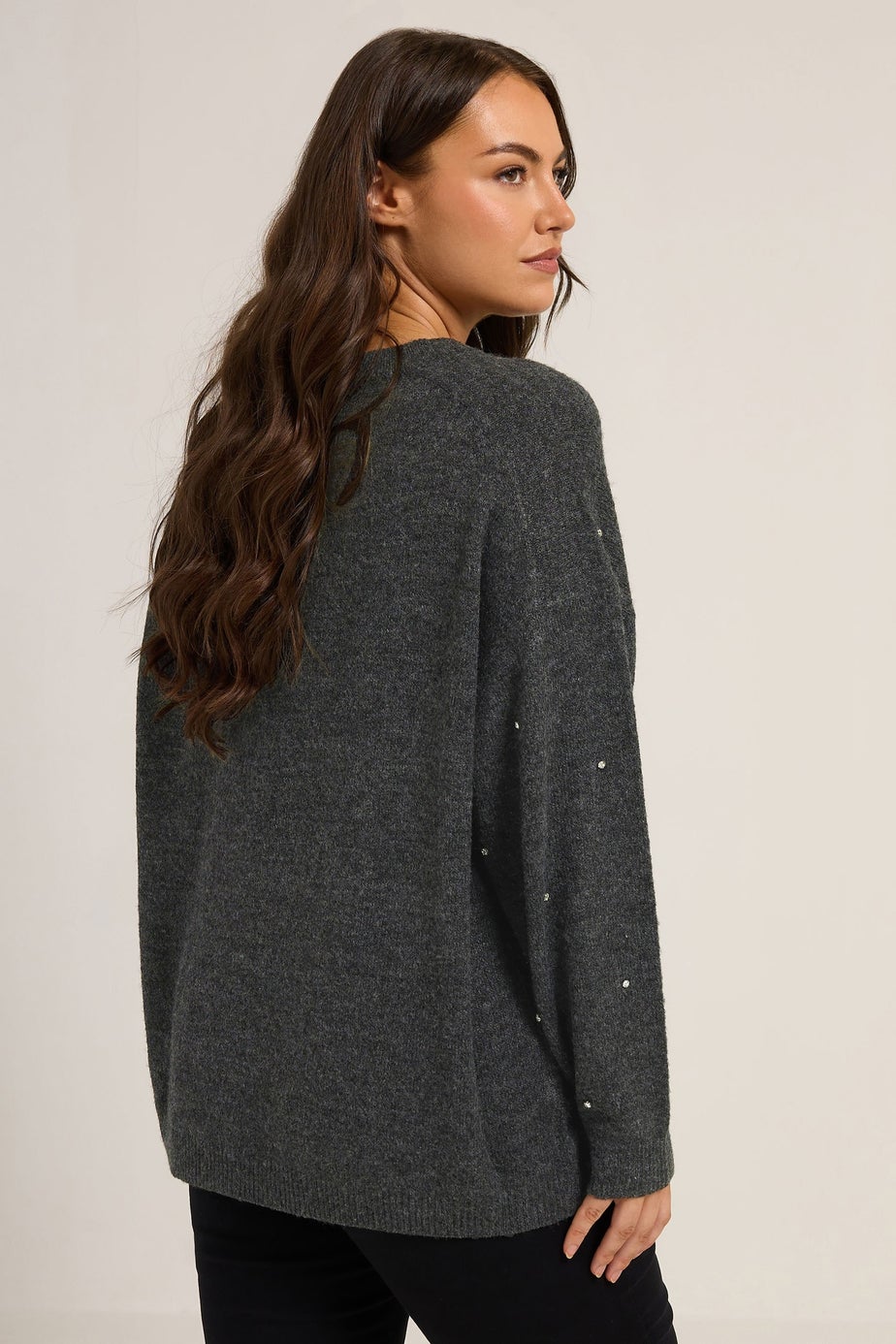 Yours Curve Grey Embellished Front Jumper