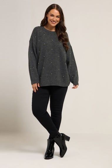 Yours Curve Grey Embellished Front Jumper