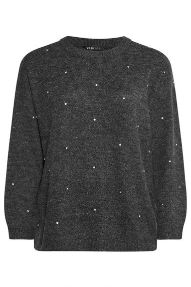 Yours Curve Grey Embellished Front Jumper