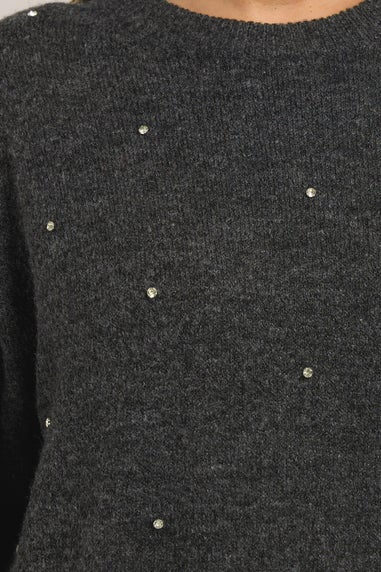 Yours Curve Grey Embellished Front Jumper