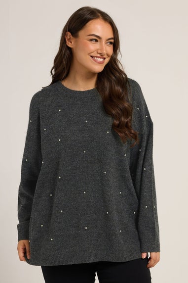 Yours Curve Grey Embellished Front Jumper