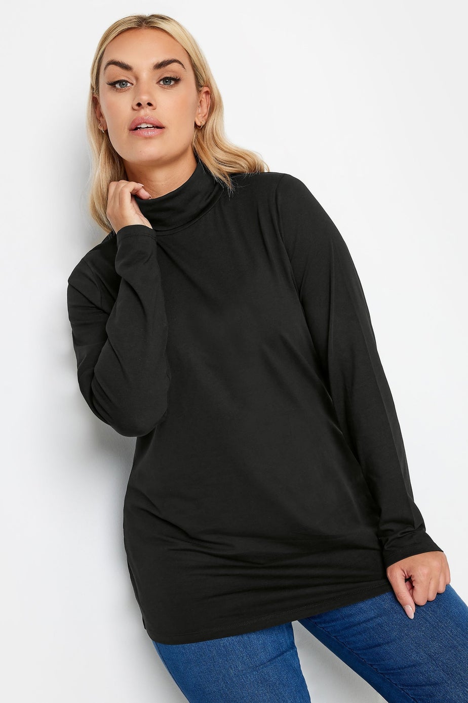 Yours Curve Black Long Sleeve Turtle Neck Top